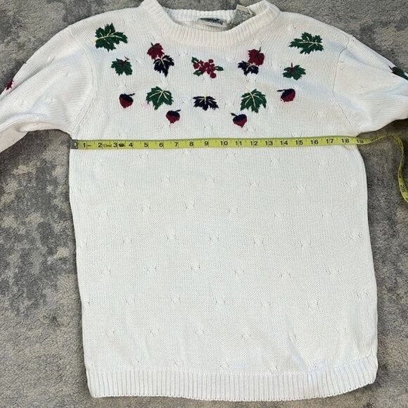 Northern Reflections Knit Ivory White Harvest Fall Leaves Sweater Crewneck Sz S - Picture 4 of 11